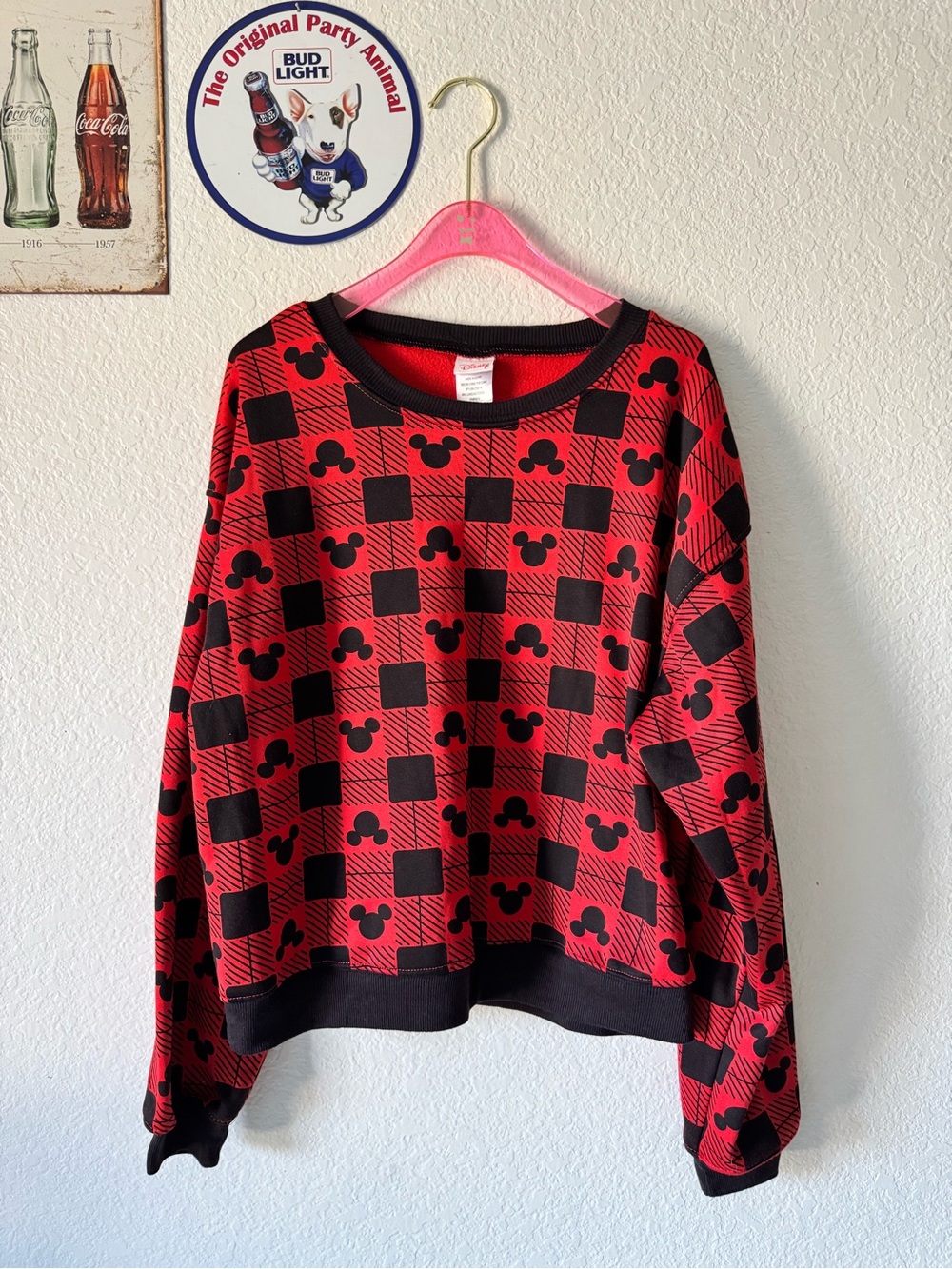 Disney Mickey Plaid Checkered Vintage Pullover Size Large